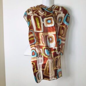 Geometric Print Sheer Scarf in Brown Multi silk feel